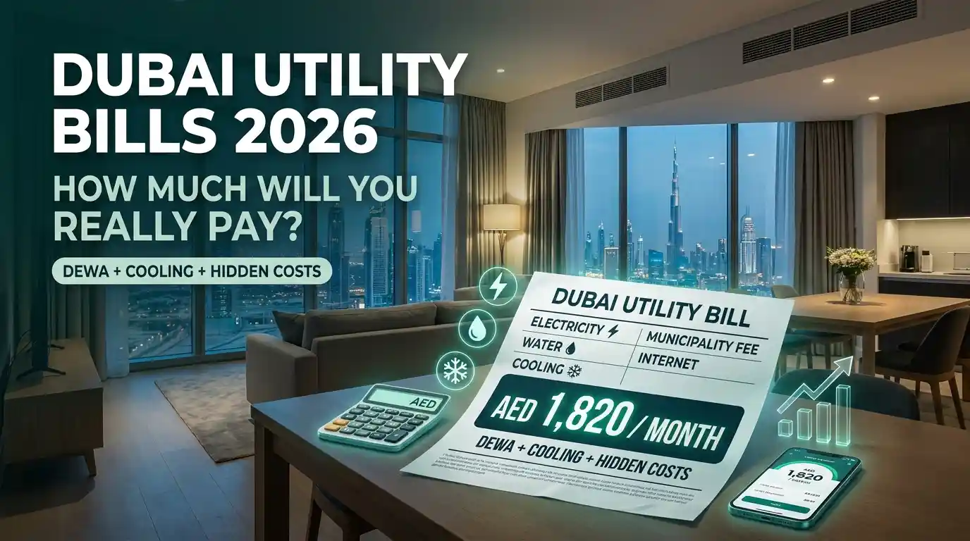 Dubai utility bills 2026 showing DEWA electricity, water, cooling and hidden costs