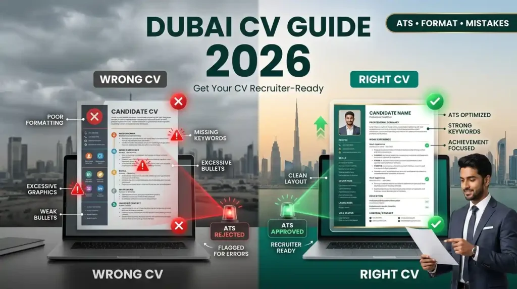 Dubai CV Guide 2026 showing the correct UAE CV format, ATS optimization and common mistakes